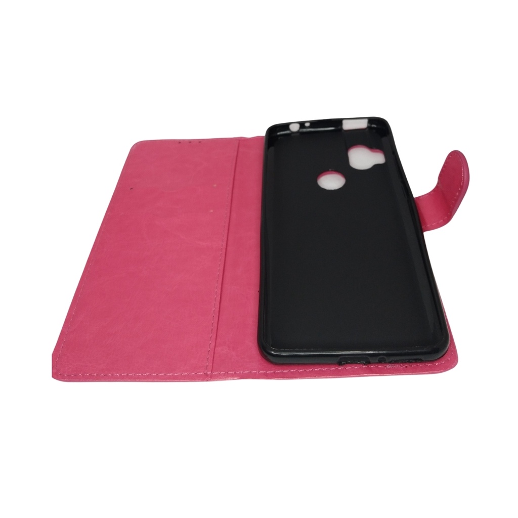 Capa case couro carteira carteirinha Motorola One Hyper Rosa