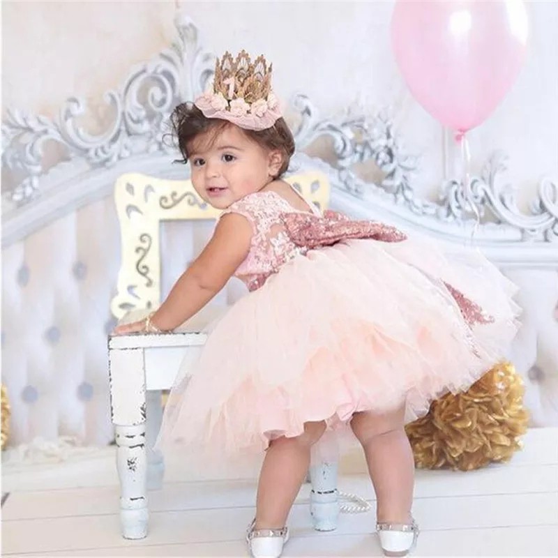 Vestido Festa Aniversário Princesa menina bebê Batismo cor rosa tam 1 ...