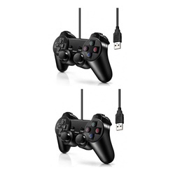 2 Controles Dualshock Com Fio Usb Compatível Pc Not Ps3 Play