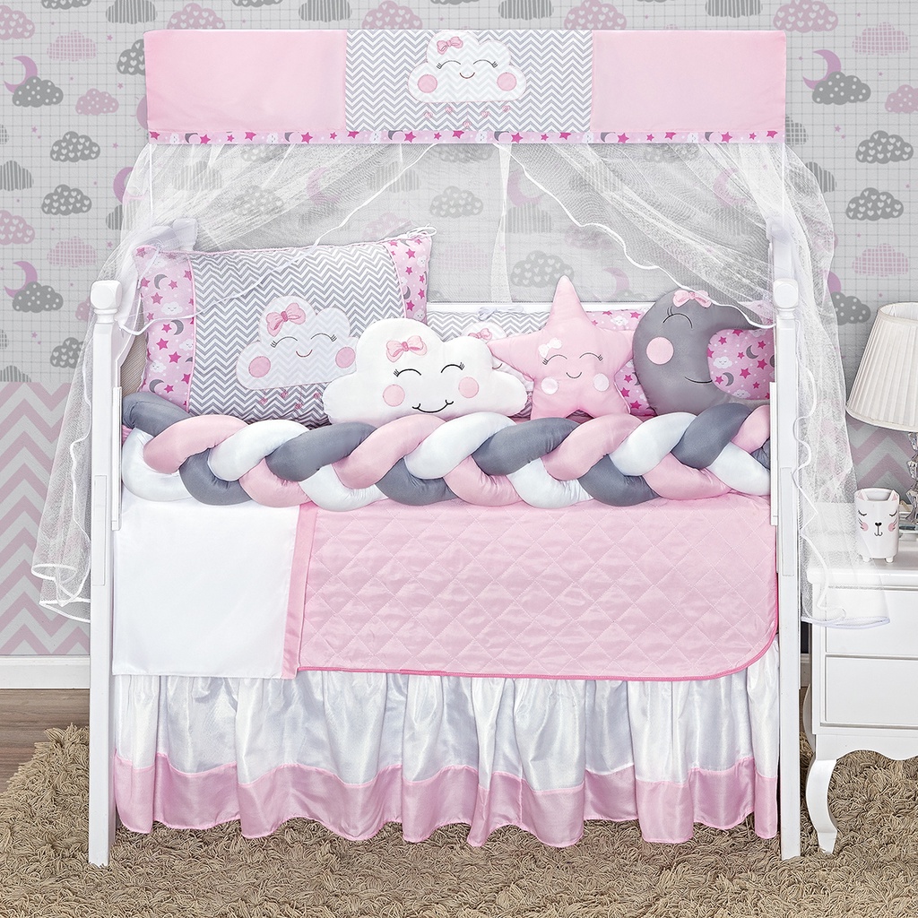 Kit Berço Lua Nova Rosa Naninha Menina 13 Peças Padrão Americano e Nacional em Oferta na Shopee