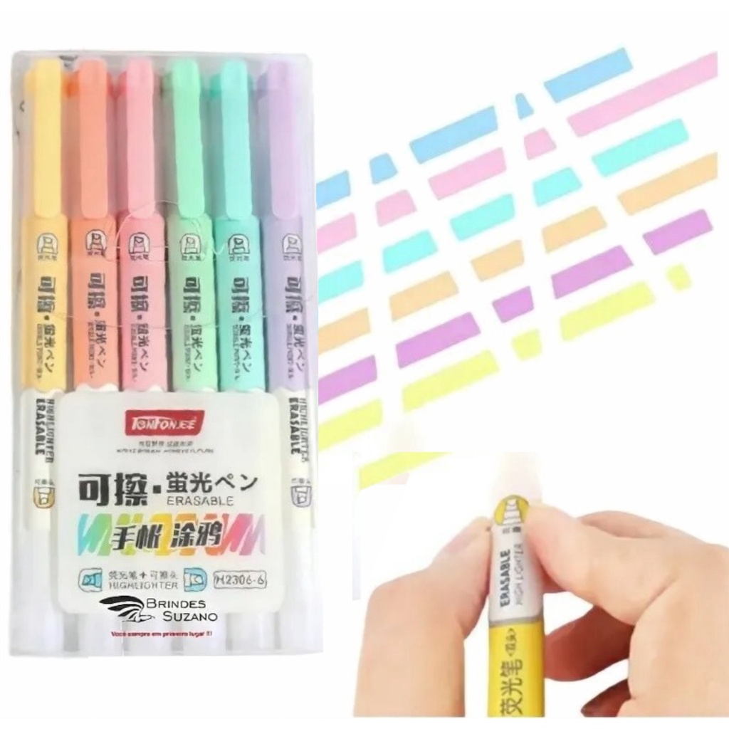 6 Canetas Marca Texto  Apagável
