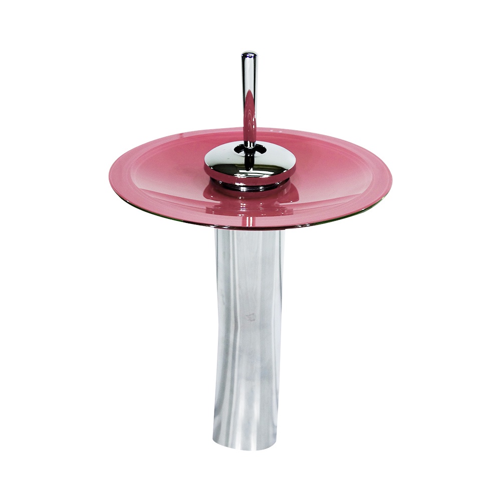 Torneira Monocomando De Vidro Redonda Alta Rosa