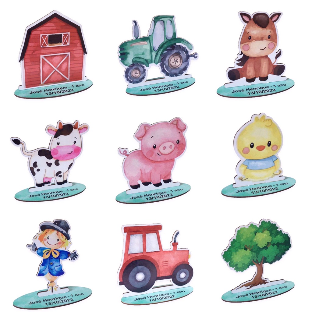 Centro De Mesa Fazendinha Aquarela Personalizado Colorido Mdf lembrancinhas infantis