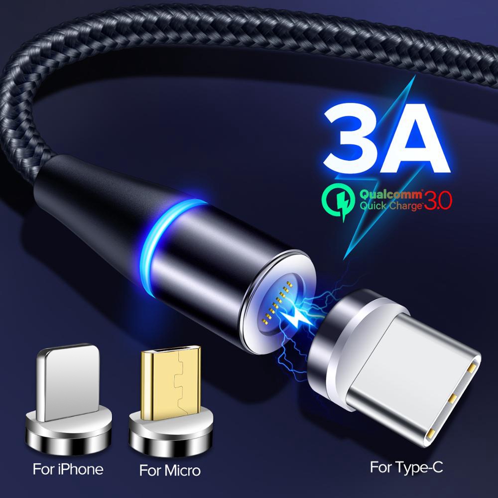 Cabos usb magnética led, micro usb & type c & relâmpago cabos de
