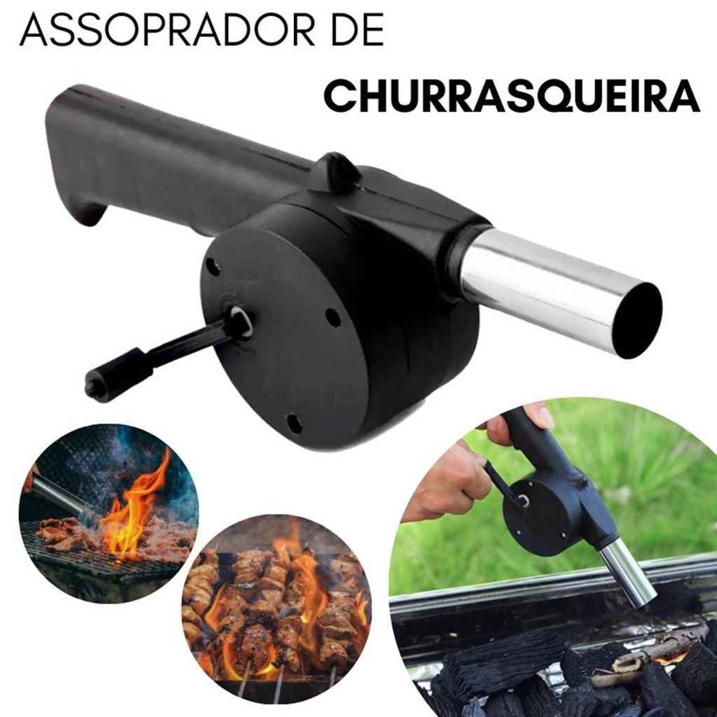 Acendedor Assoprador De Churrasqueira Preparo Carne Iniciador Churrasco Potente Em Inox E Plástico