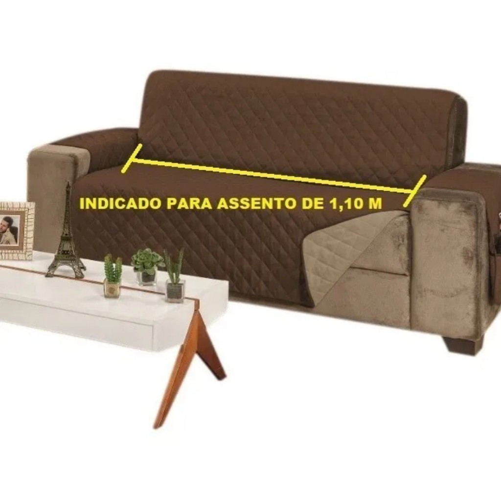 capa protetora para sofa 2 lugares 1.10 dupla face c\ porta objetos padrao