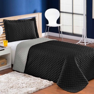 Cobre Leito Para Cama De Solteiro Dupla Face 2 Peças Promoção - Preto, Rosa, Azul e Cáqui