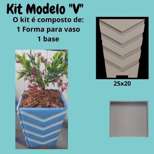 Kit Forma 3D Em Abs + Base Para Vaso Gesso e Cimentício - Modelo V