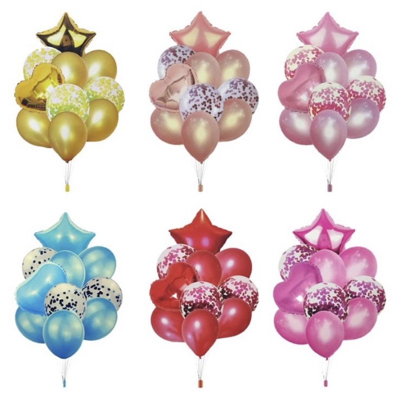 Kit Buque Balão Metalizado 10 Peças Bexiga com Confete e Cromado off em Oferta na Shopee