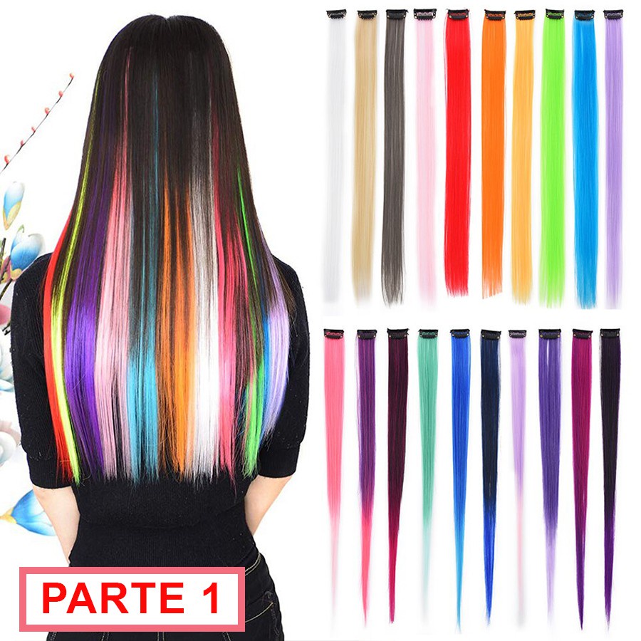 Mecha Colorida de Cabelo  - Aplique Tic Tac 50cm - PARTE I