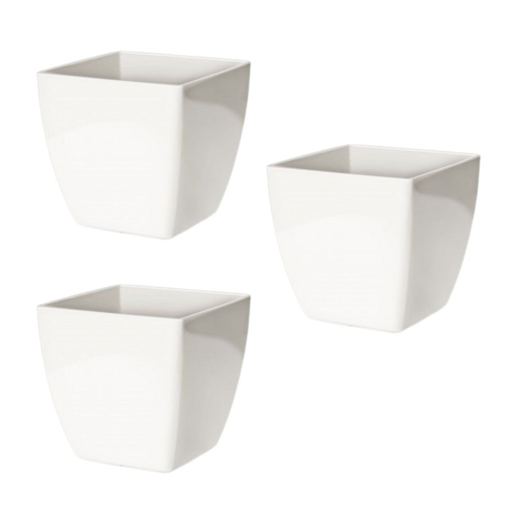 Kit 3 Cachepo Elegance Vaso Vasinho Quadrado De Cacto e Suculenta Decoração Casa Branco - Nutriplan