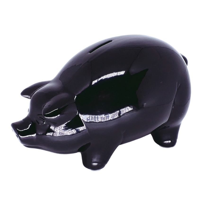 Cofre Cofrinho Porquinho Porco Porcão Preto Prata Grafite Colors Grande De Cerâmica