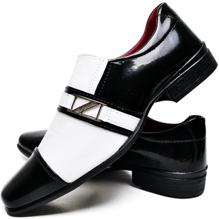 Sapato Social Masculino Preto e Branco de Calçar Couro Ecologico em Oferta na Shopee