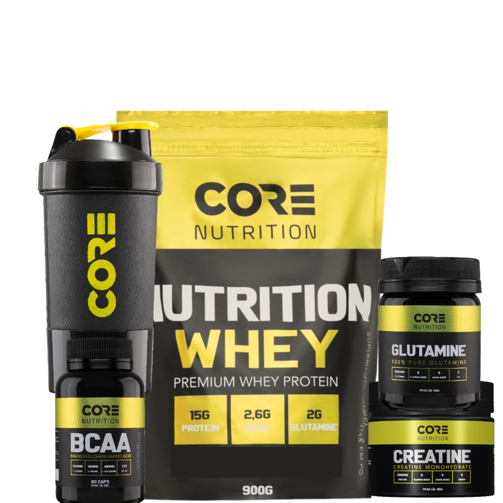 Kit Nutrition Whey Protein + BCAA + Creatina + Glutamina + Shaker ...