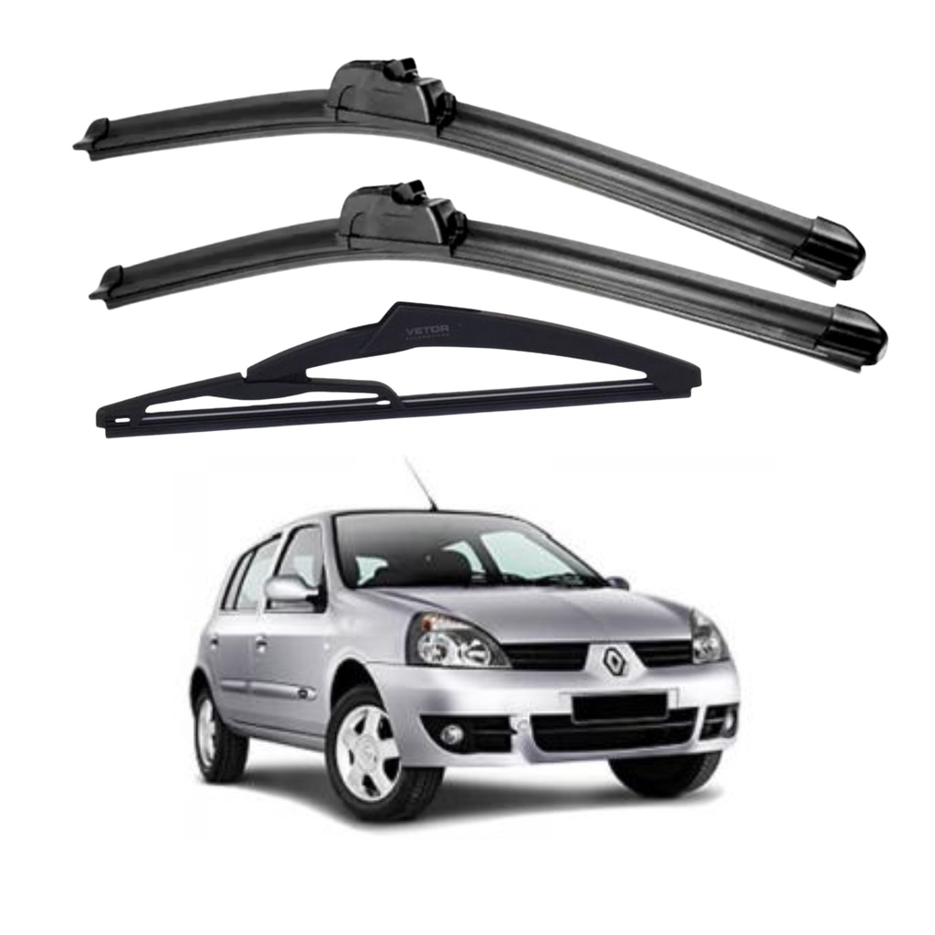 Kit 3 Palhetas Limpador De Parabrisa Dianteiro + Traseiro Renault Clio Hatch Ano