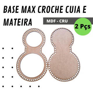 Base Max Croche para Cuia Termica Mateira 33cm x 20cm Fio de Malha ou Croche em MDF Madeira Cru Fundo e Tampo