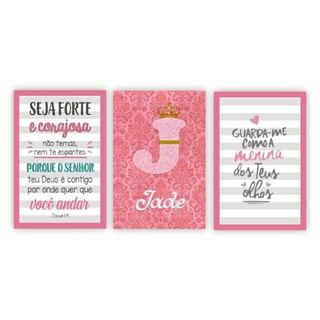 Plaquinhas Decorativas 3 Pcs Quarto Bebe Menina Nome Personalizado Rosa Shopee Brasil