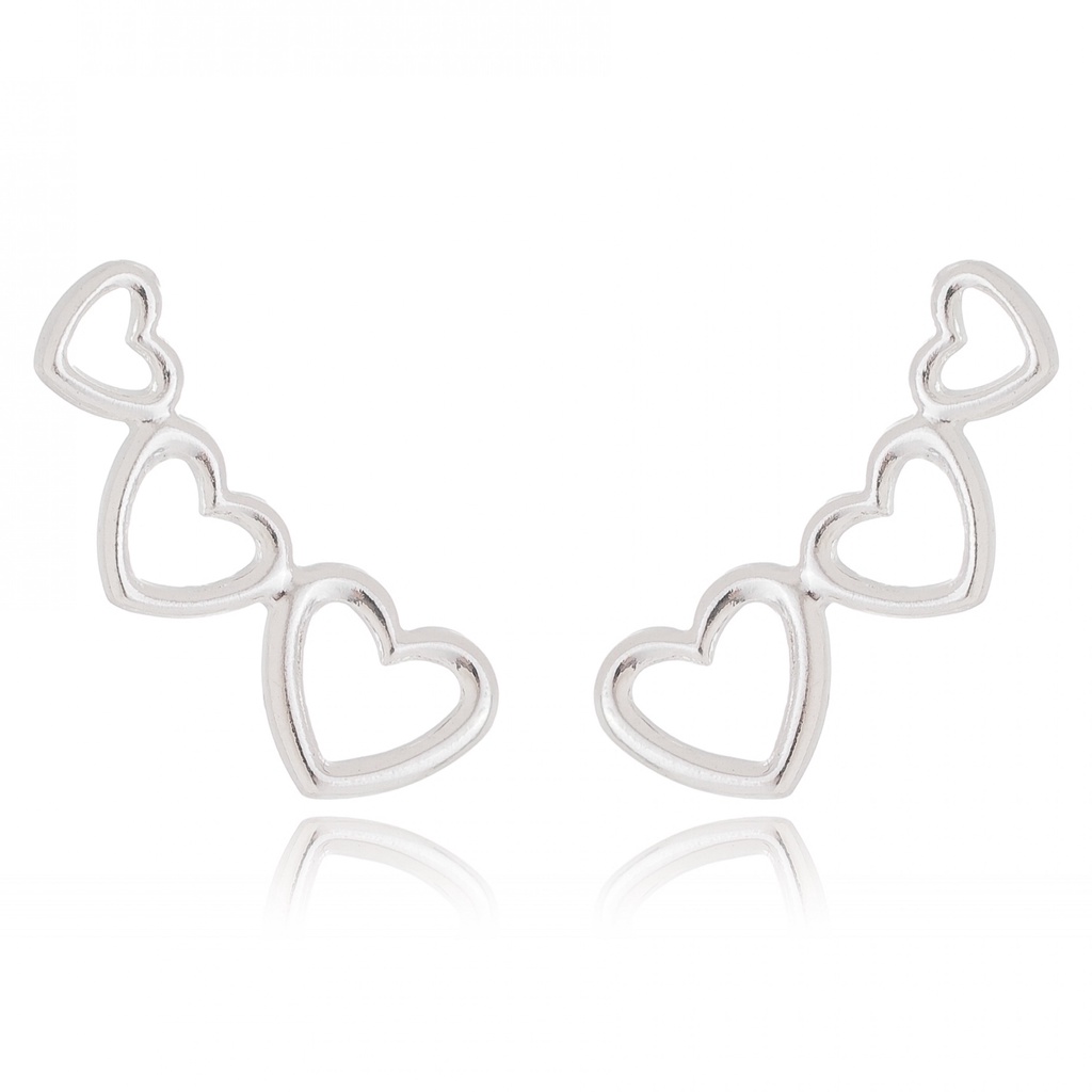Brinco de Prata 925 Ear Cuff 3 Corações