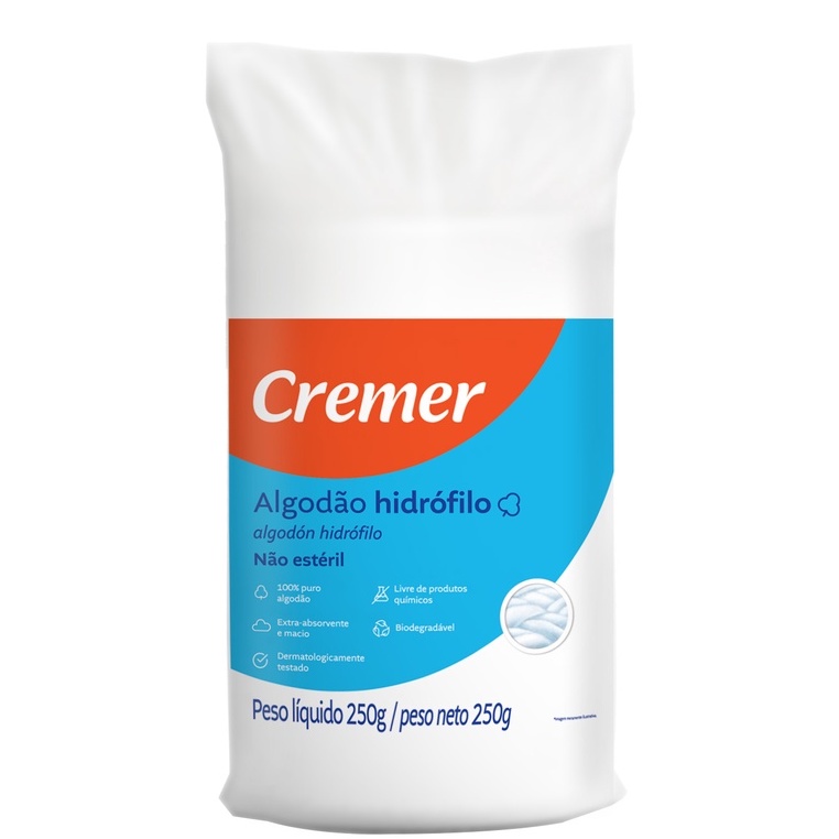 Algodão em Rolo Hidrófilo Cremer 250g/500g Não estéril 100% puro algodão Macio e absorvente Dermatologicamente testado Biodegradável