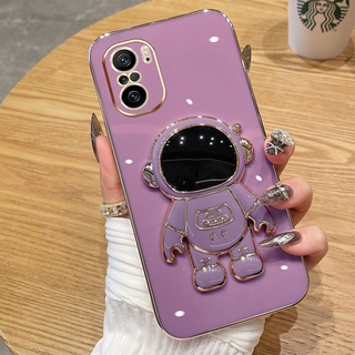 Capa De Luxo Para Celular Galvanizado Xiaomi POCO F3 Macaron Cor Com Suporte De Astronauta De Alta Qualidade