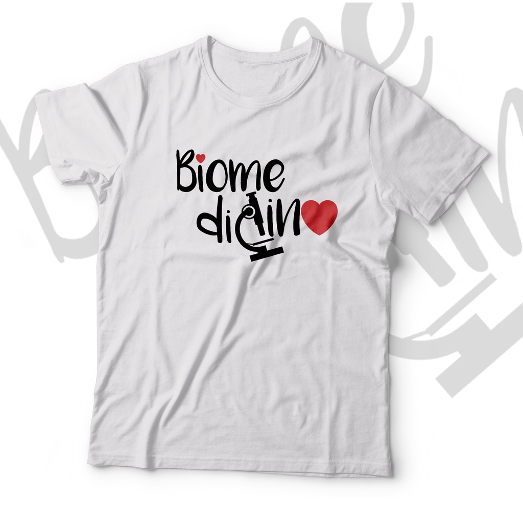Camisa T-shirt Biomedicina Sublimada Branca Símbolo em Malha PP Antipiling Faculdade de Biomedicina por Amor