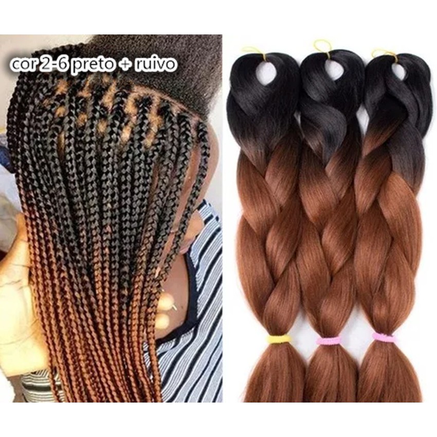 Kanekalon Jumbo Tranças Box Braid Twist Cor 2-6 preto com ombre hair ruivo californiana 165gramas marca H. Lin cabelo