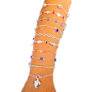 Kit 10 Pulseiras Folheadas a Prata Semi Joias - mix de pulseiras