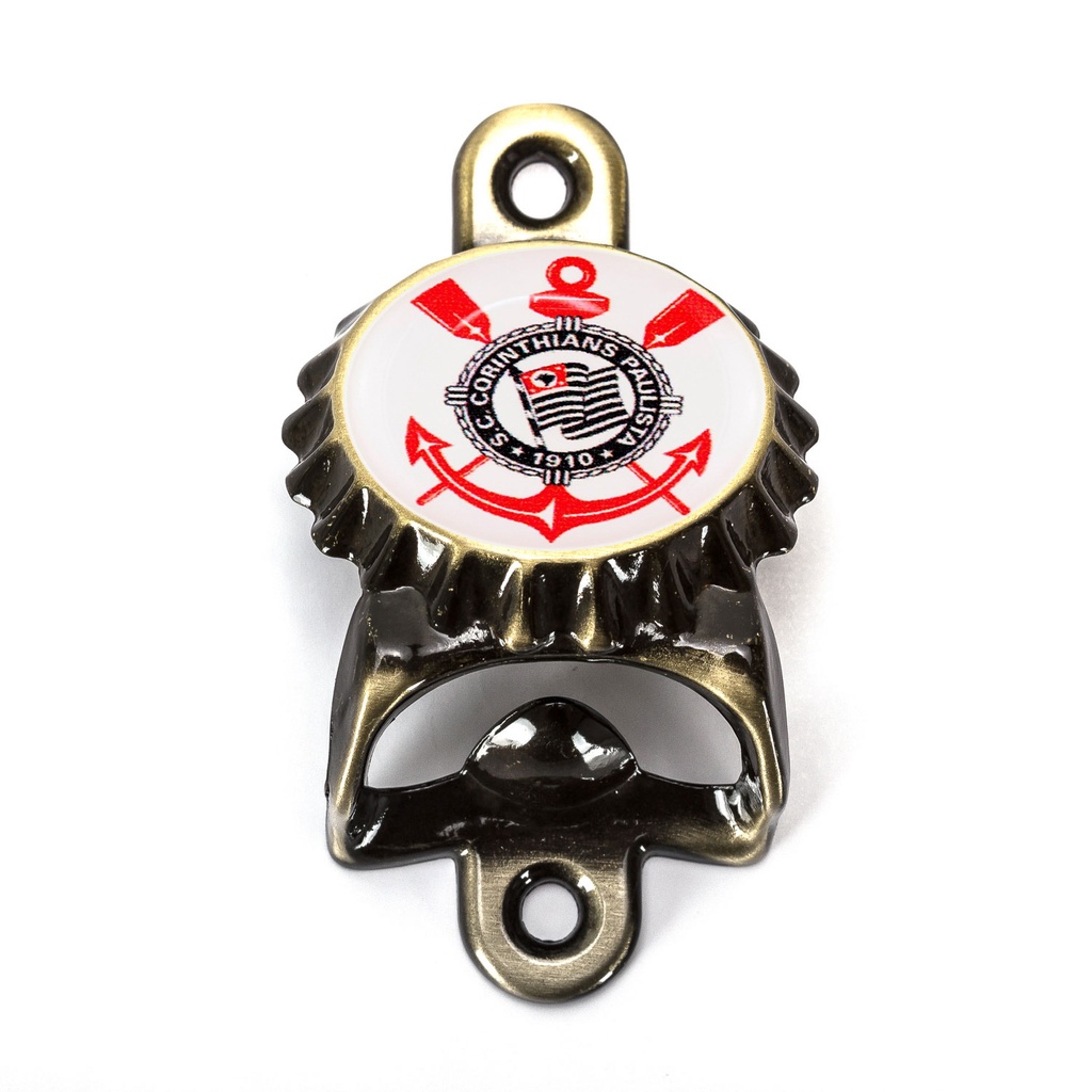 Abridor de Garrafa Cerveja  Parede Tampa Ouro Velho Escovado Personalizado Time Futebol + Parafusos