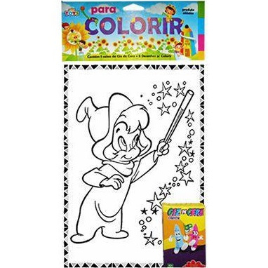 Para Colorir Desenhos para colorir 08 Desenhos + Giz de Cera Com 05 Unidades Pequeno - Mini Toys