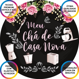 Painel De Festa Redondo Em Tecido 3D - Meu Chá de Casa Nova Chalkboard