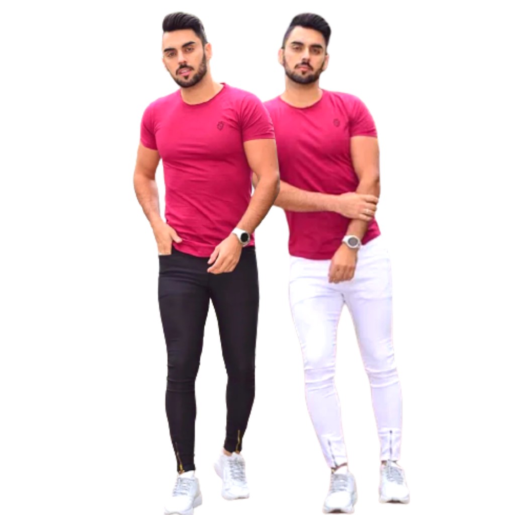 CALÇA MASCULINA SARJA SUPER SKINNY JEANS COM ZÍPER NA BARRA