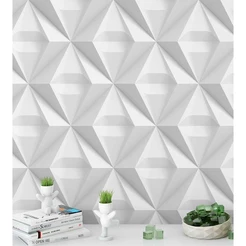 Papel de Parede 3D Triangulos em tons de branco e cinza