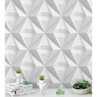 Papel de Parede 3D Triangulos em tons de branco e cinza em Oferta na Shopee