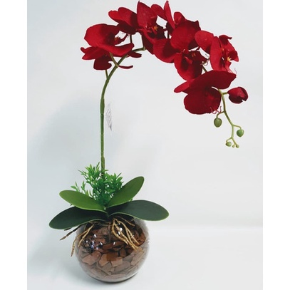 Arranjo De Flores Artificiais Orquídeas Vermelhas Vaso Vidro | Shopee Brasil