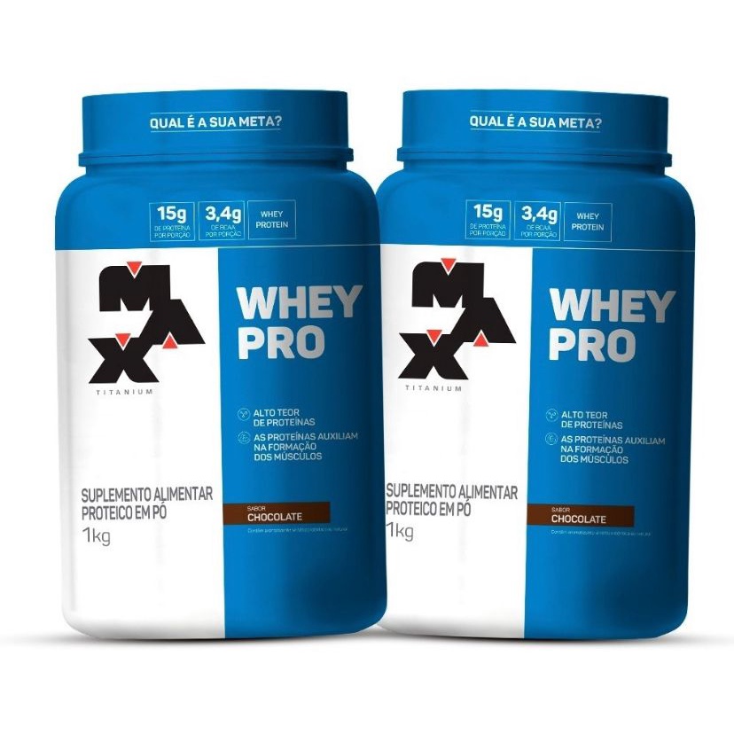 2x Whey Pro Protein Concentrado 1Kg - Max Titanium - Ganho de Massa Muscular