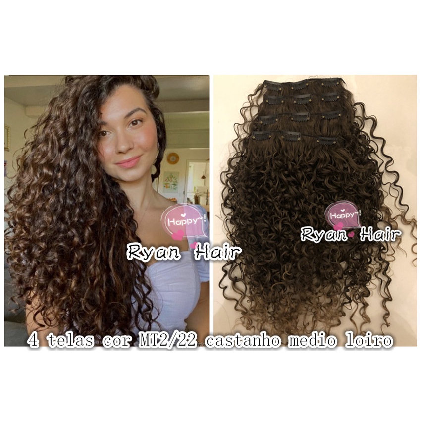 4 Telas cabelo afro cacheado tic tac crespo cor MT2/22 castanho medio ( castanho natural ) mechas loiro fibra organico