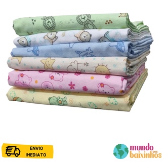 Kit com 3 Cueiro Manta Flanelados Estampado Bebê Minasrey 0,50x0,80
