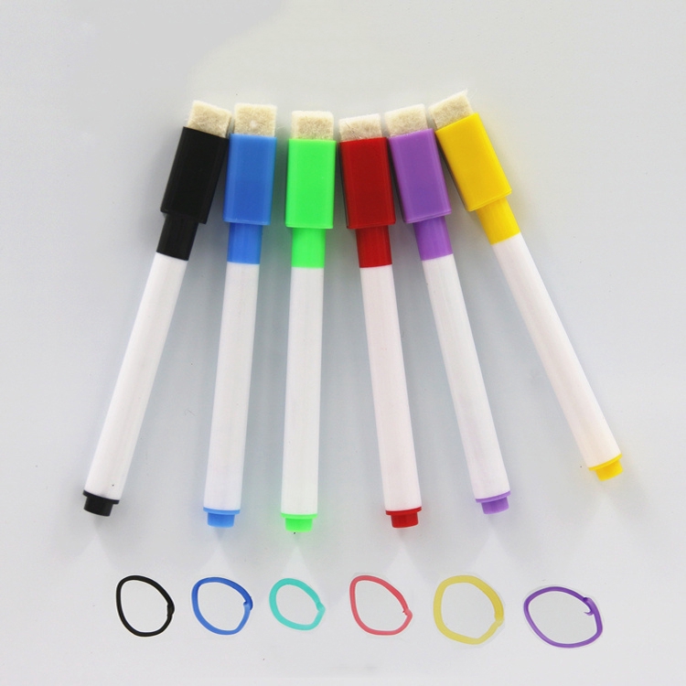 6Pcs/Set Whiteboard Pen Erasable Dry White Board Markers Built In Eraser Office