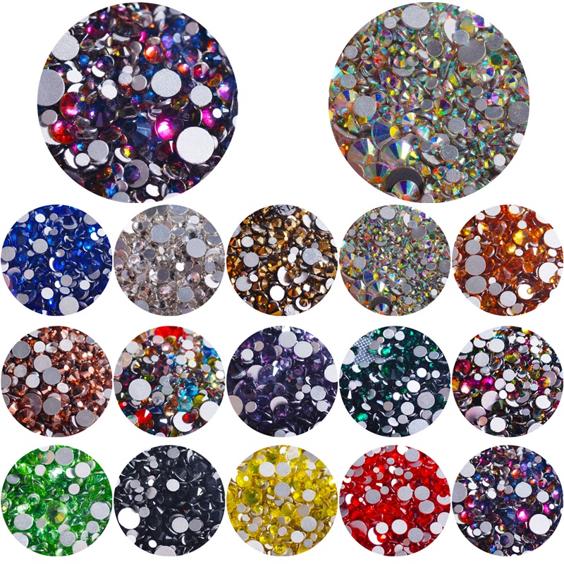 Misturar Vários Tamanhos 1000 Pc 15 Cor Popular Strass Unhas Jóias Da Arte Do Prego Pedra Para 3D Unha Charme Manicure