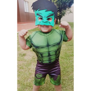 Roupa Aniversário Fantasia Infantil Personagem Hulk Músculos Curto