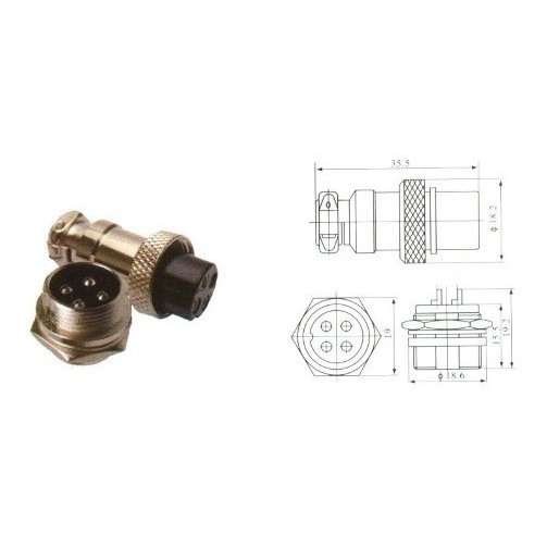 4 Peças - Conector Mike 4 Vias Macho / Fêmea (par) Promoção