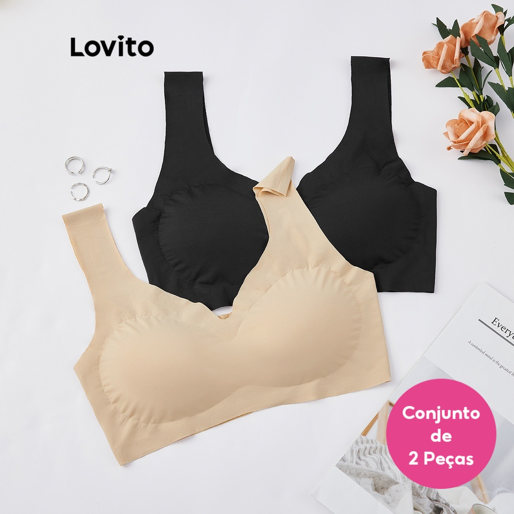 Lovito Conjunto de Sutiã de 2 Peças com Bojo Casual Lsio Sem