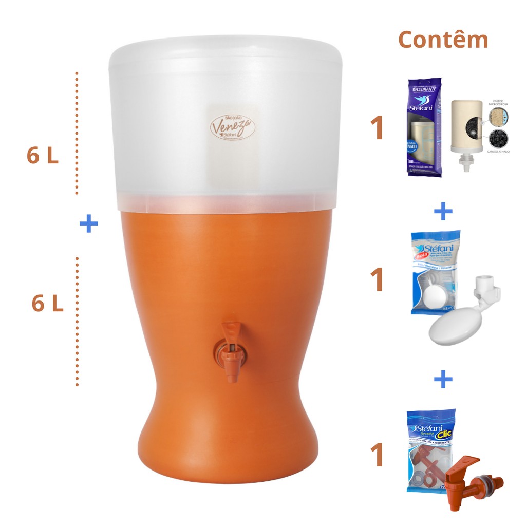 Filtro de Barro para Água São João Veneza 6 Litros 1 Vela - Stéfani - Cerâmica Stéfani em Oferta na Shopee
