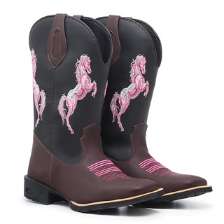 Bota Texana Feminina Cavalos Bico Quadrado