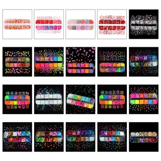 ELE 12 Grades Caixa Estrelas Forma Fluorescente Lantejoulas Glitter Flocos Brilham No Escuro DIY Resina Molde Enchimento