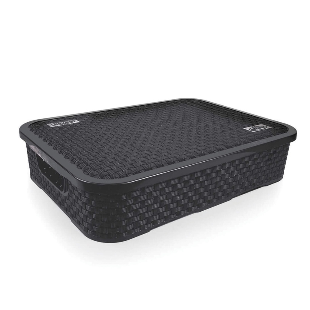Caixa Organizadora Baixa ECO Rattan com Tampa 7L Organização Decorativa Casa Organizada