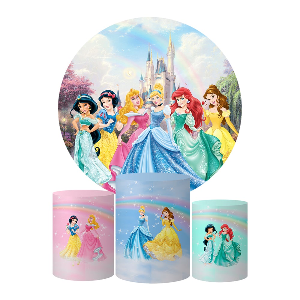 Trio Capas Cilindros + Painel Tema Princesas Mais Vendidos Veste Fácil