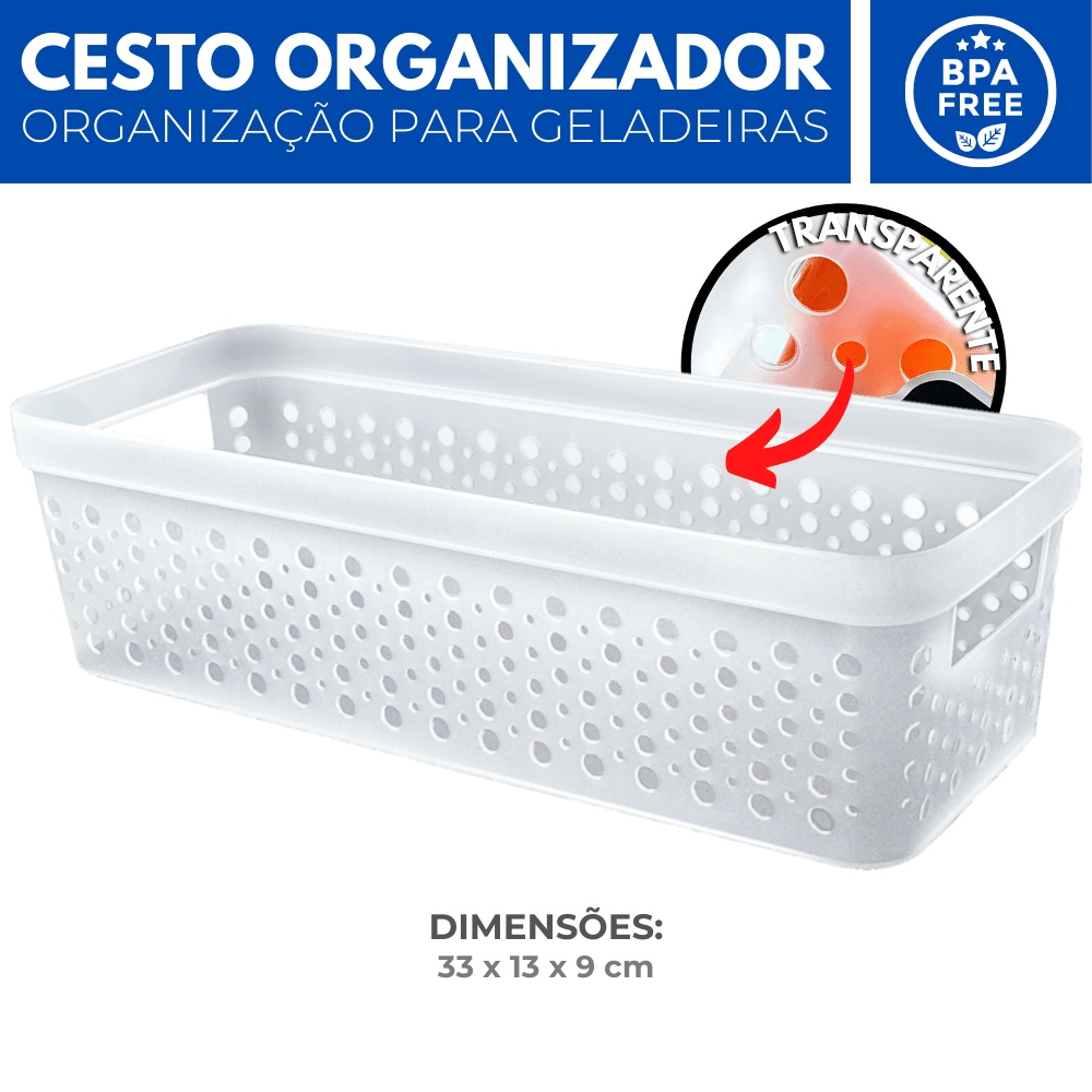 Organizador Geladeira Cesto Transparente Cozinha Armario 3 L