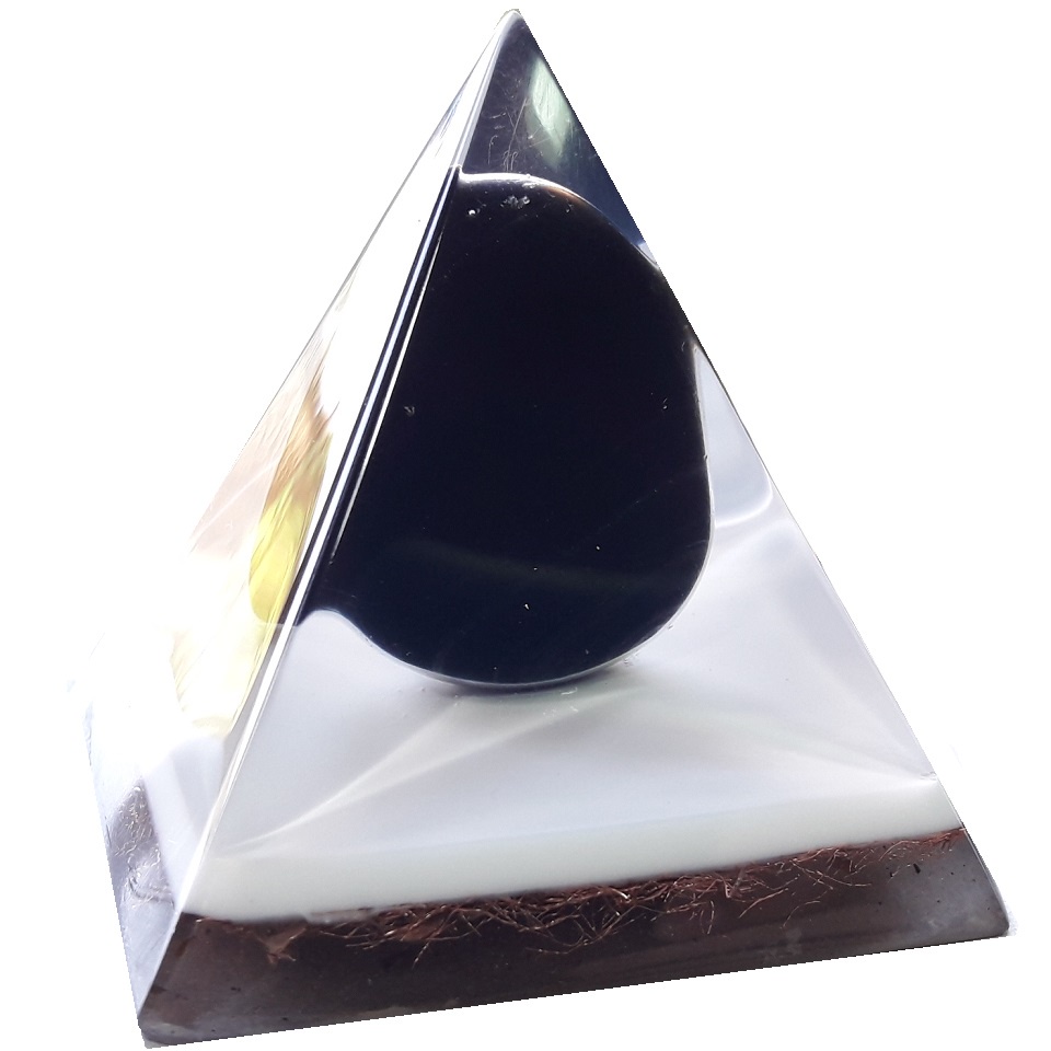 Pirâmide de Orgonite - Branca | Obsidiana - Forte Proteção, Ilumina, Purifica, Equilibra | Artesanal