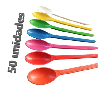 50 Colher de Sobremesa Reforçada Açaí Sorvete Bolo Colherzinha Plastico Colorida Mista em Oferta na Shopee